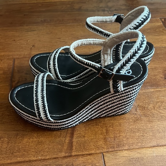 BP Black And Off White Open Toe Espadrille Wedges - Picture 6 of 12